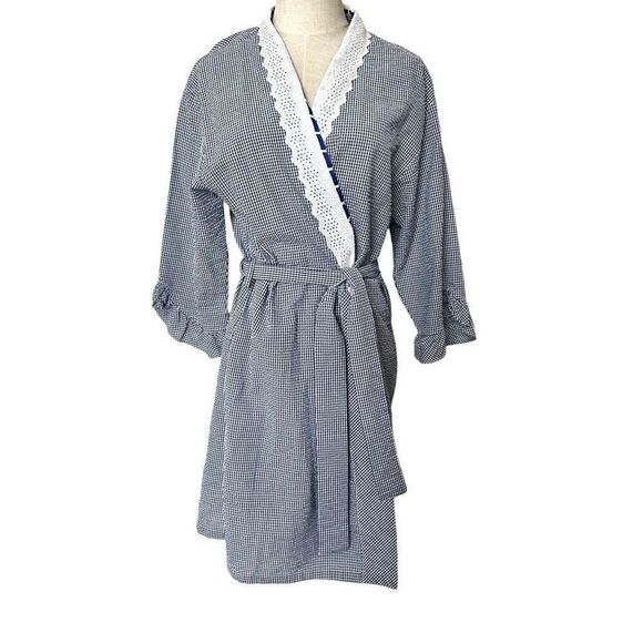 Eileen west blue  gingham checkered robe - Picture 1 of 9